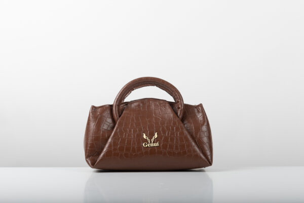 Δερμάτινη τσάντα Genui Leather με πιέτες και χερούλι Καφέ - Image 2