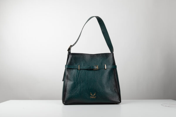 Δερμάτινη τσάντα Genui leather με ζωνάκι πράσινη - Image 2