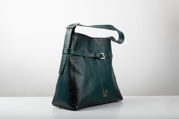 Δερμάτινη τσάντα Genui leather με ζωνάκι πράσινη - Image 3