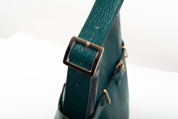 Δερμάτινη τσάντα Genui leather με ζωνάκι πράσινη - Image 7