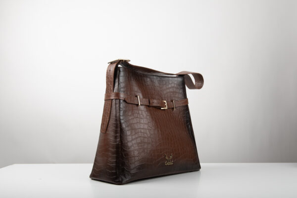 Δερμάτινη τσάντα Genui leather με ζωνάκι καφέ - Image 3