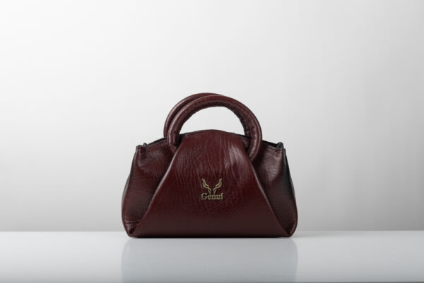 Δερμάτινη τσάντα Genui Leather με πιέτες και χερούλι Μπορντώ - Image 2