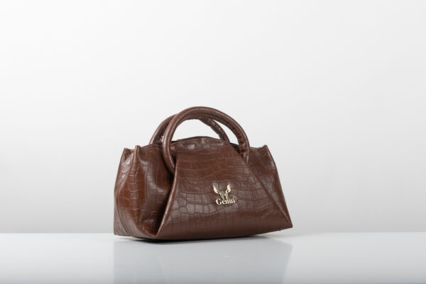 Δερμάτινη τσάντα Genui Leather με πιέτες και χερούλι Καφέ - Image 3