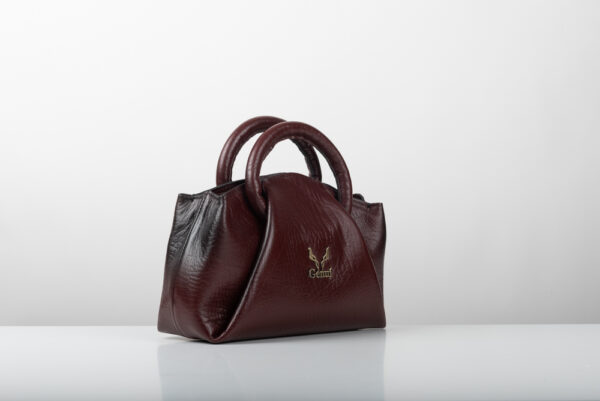 Δερμάτινη τσάντα Genui Leather με πιέτες και χερούλι Μπορντώ - Image 3