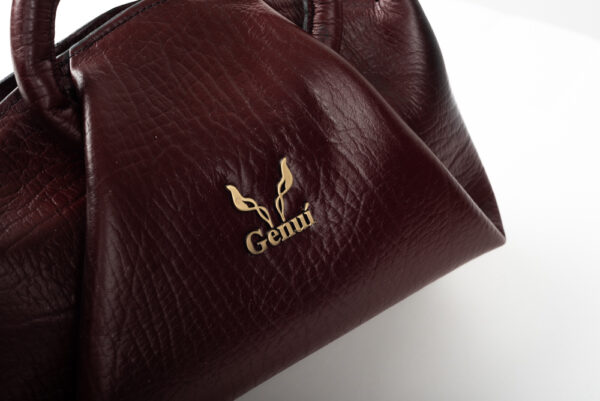 Δερμάτινη τσάντα Genui Leather με πιέτες και χερούλι Μπορντώ - Image 5
