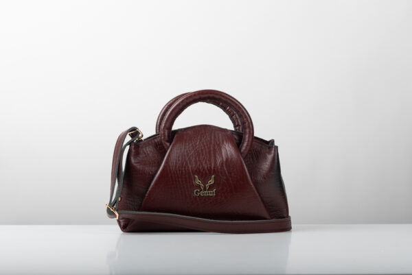 Δερμάτινη τσάντα Genui Leather με πιέτες και χερούλι Μπορντώ - Image 6