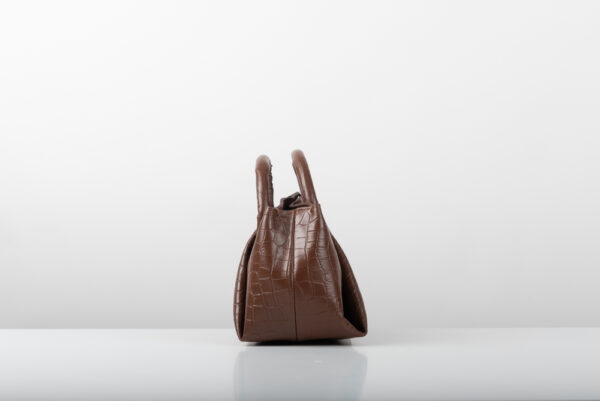 Δερμάτινη τσάντα Genui Leather με πιέτες και χερούλι Καφέ - Image 4