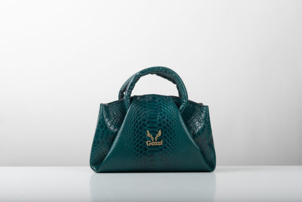 Δερμάτινη τσάντα Genui Leather με πιέτες και χερούλι Πράσινη - Image 2