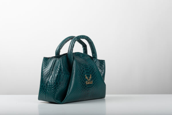 Δερμάτινη τσάντα Genui Leather με πιέτες και χερούλι Πράσινη - Image 3