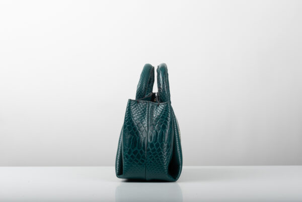 Δερμάτινη τσάντα Genui Leather με πιέτες και χερούλι Πράσινη - Image 4