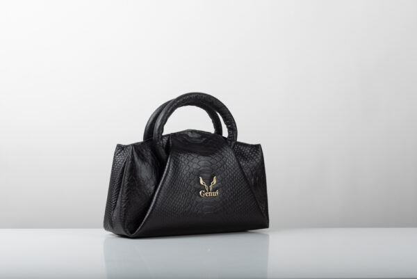 Δερμάτινη τσάντα Genui Leather με πιέτες και χερούλι Μαύρη - Image 3