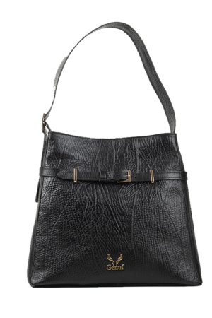 Δερμάτινη τσάντα Genui leather με ζωνάκι μαύρη