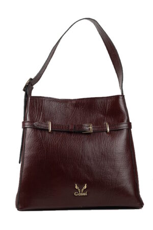 Δερμάτινη τσάντα Genui leather με ζωνάκι μπορντό