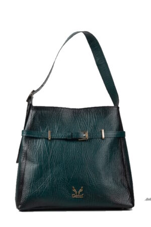 Δερμάτινη τσάντα Genui leather με ζωνάκι πράσινη