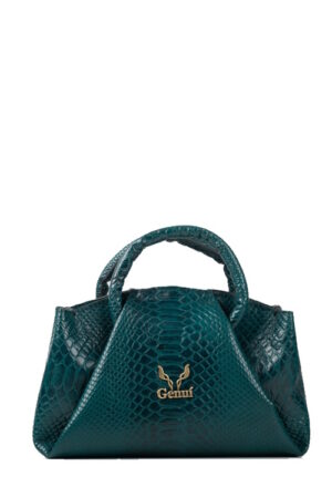 Δερμάτινη τσάντα Genui Leather με πιέτες και χερούλι Πράσινη