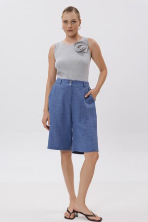 Βερμούδα Linen look με λάστιχο
